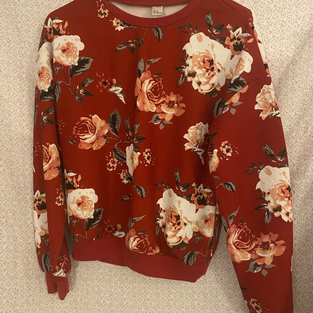 Floral Roses Red long Sleeve Lightweight Elegant Sweater